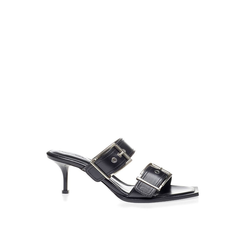 Alexander McQueen | Black Leather Stiletto Heel Sandals