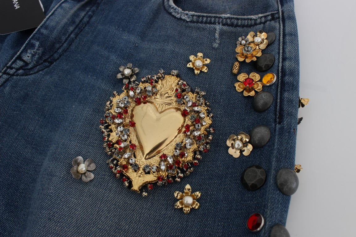 Dolce & Gabbana | Crystal Roses Heart Embellished Jeans