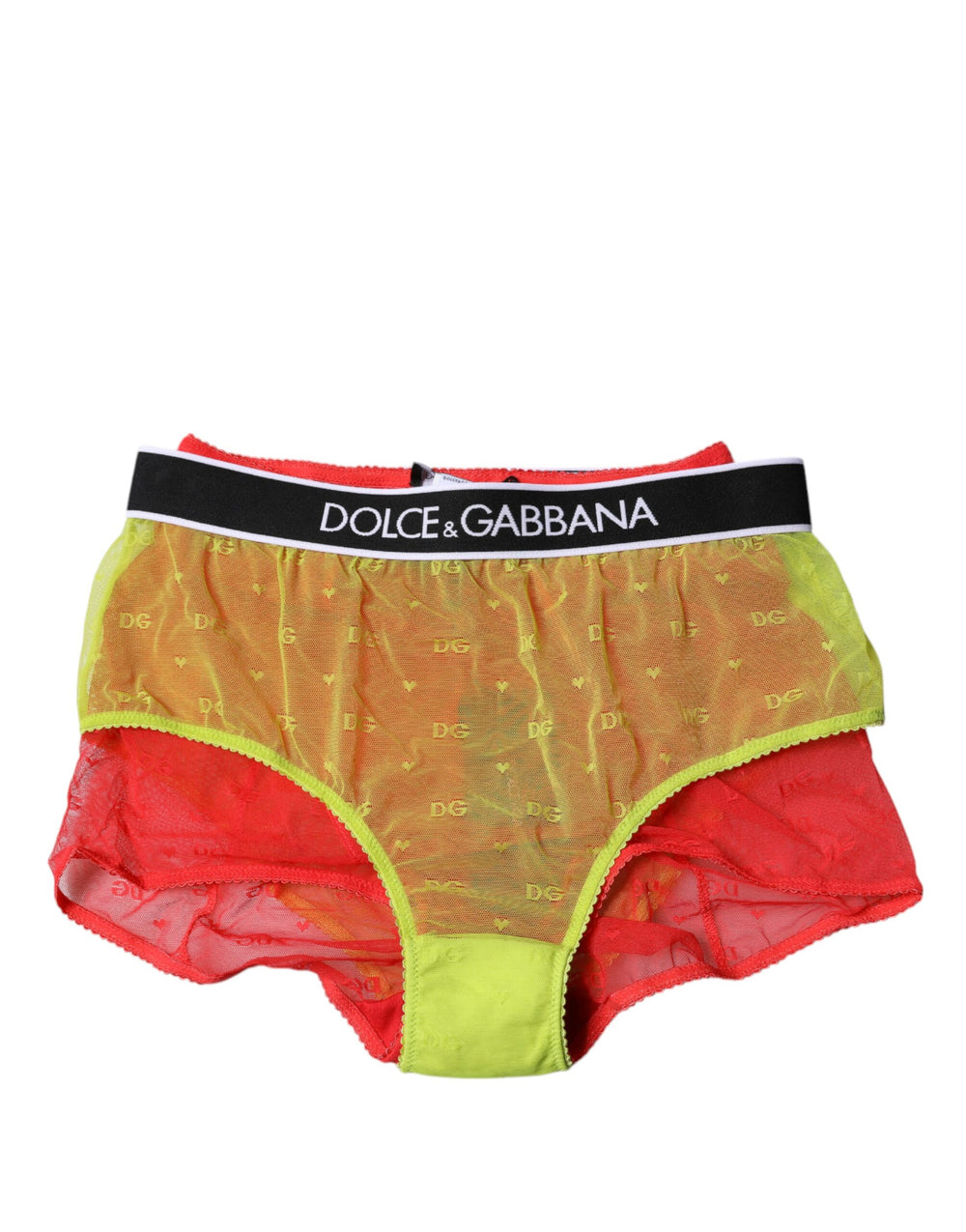 Dolce & Gabbana | Red Yellow Tulle Mid Waist Panty Underwear