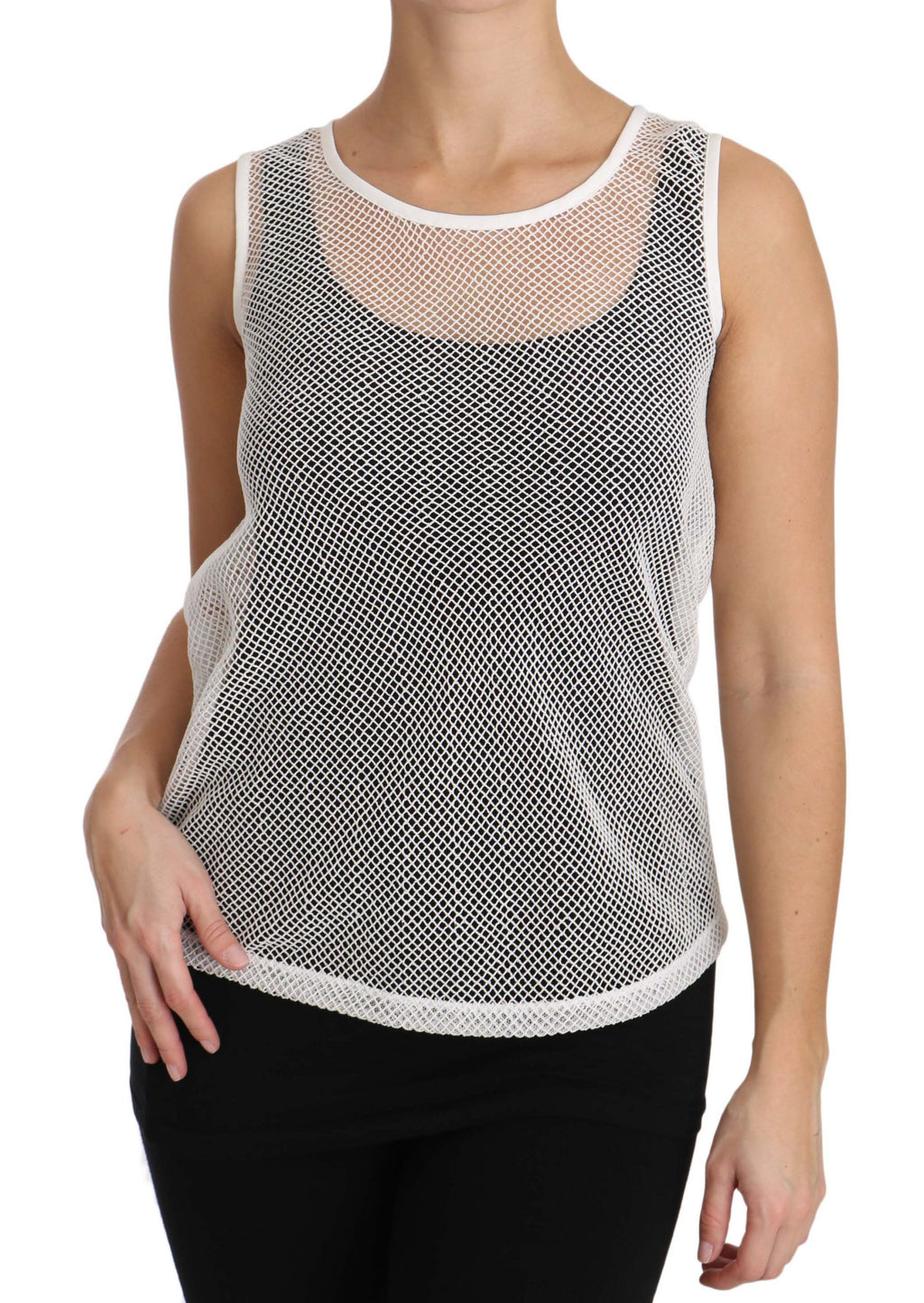 Dolce & Gabbana | White Net  Transparent Sleeveless Tank Top