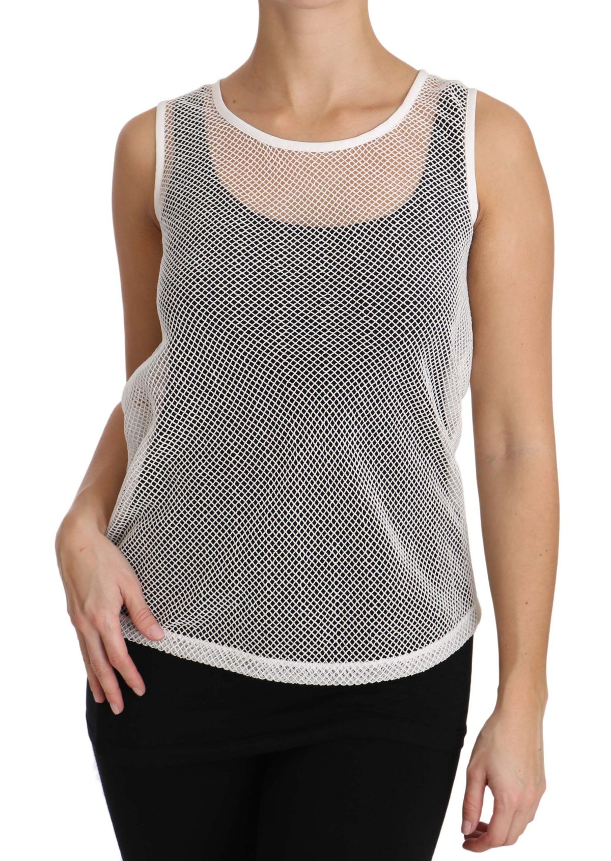 Dolce & Gabbana | White Net  Transparent Sleeveless Tank Top