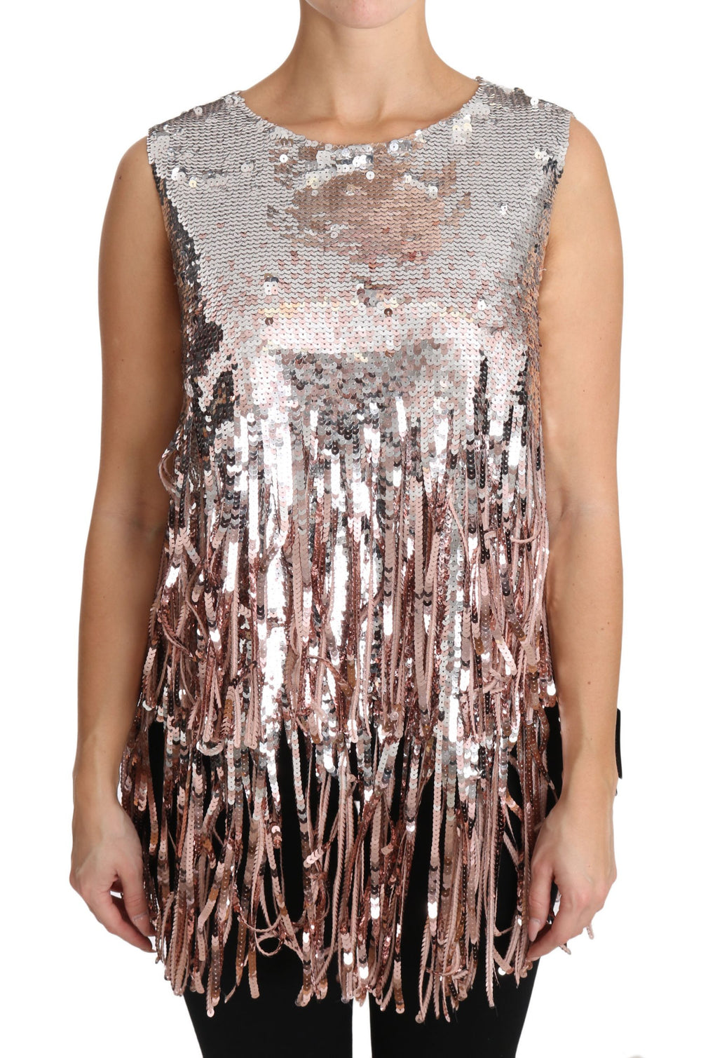Dolce & Gabbana | Golden Pink Sequined Fringe Tank Top
