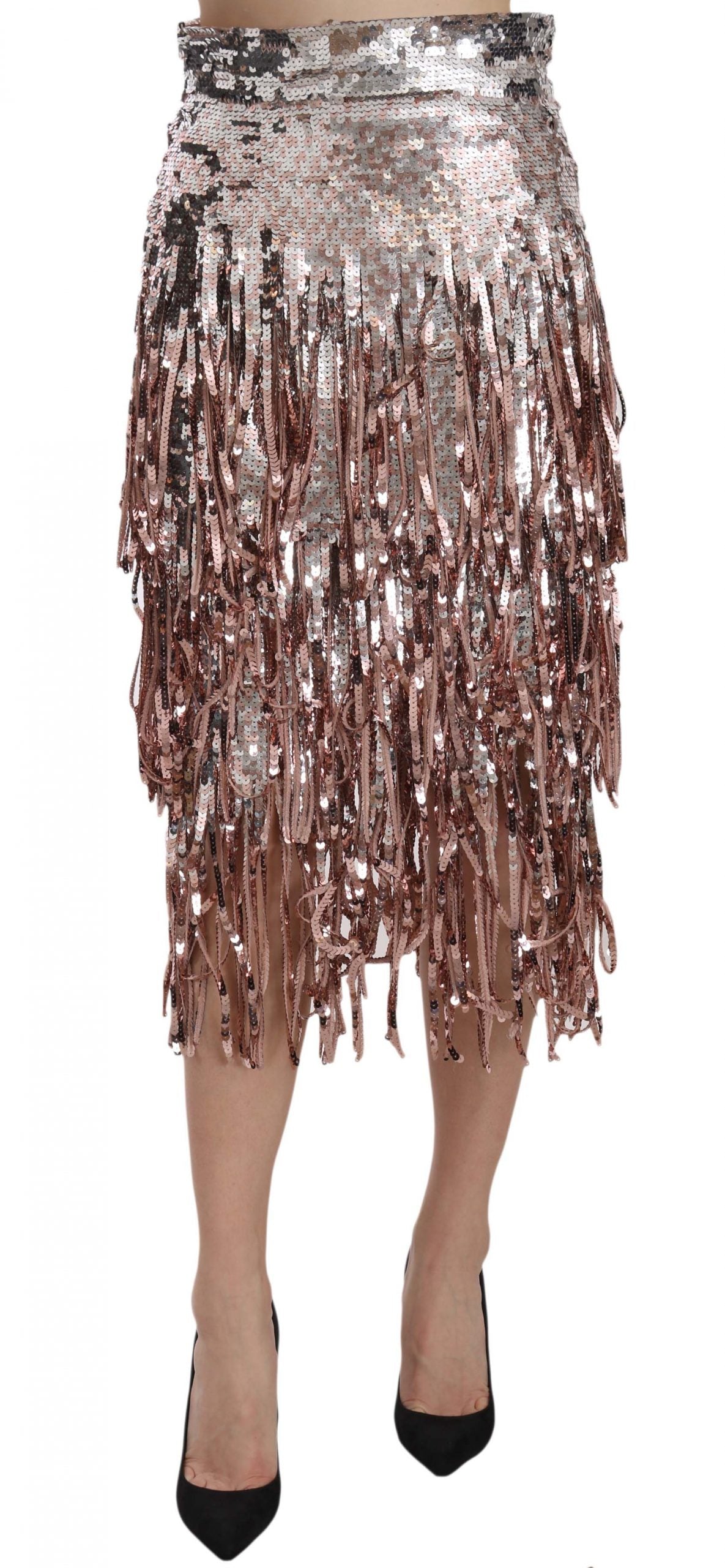 Dolce & Gabbana | Sequin Embellished Fringe Midi Pencil Skirt