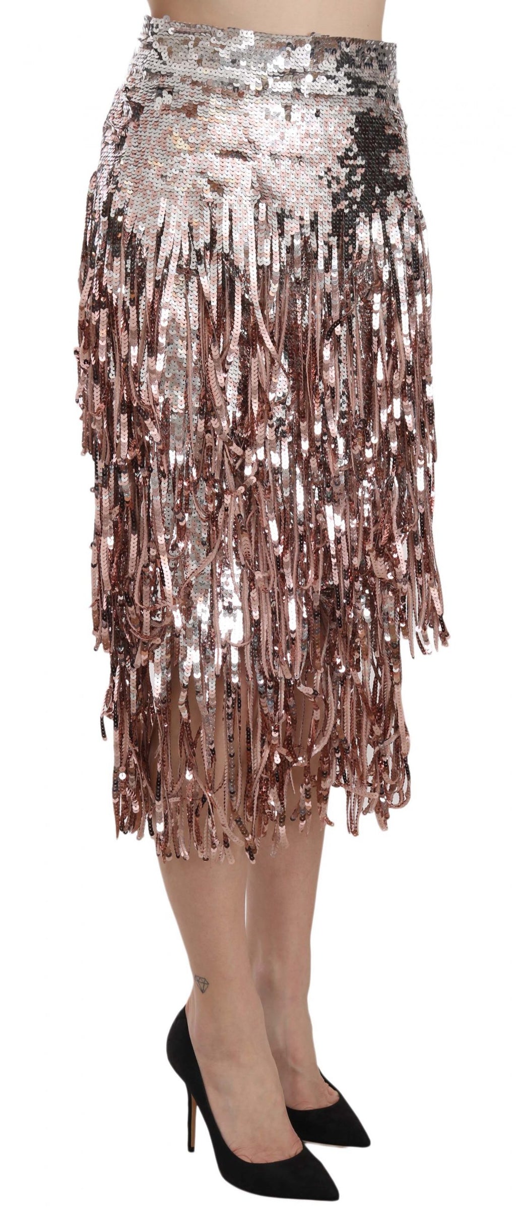 Dolce & Gabbana | Sequin Embellished Fringe Midi Pencil Skirt