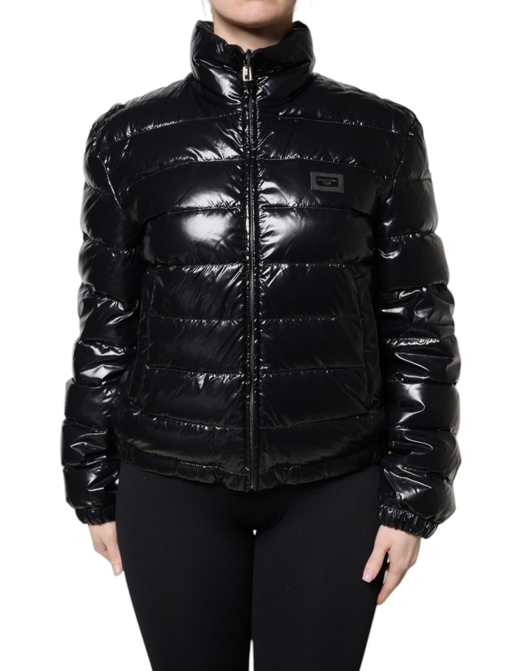 Dolce & Gabbana | Black Logo Plaque Full Zip Puffer Jacket
