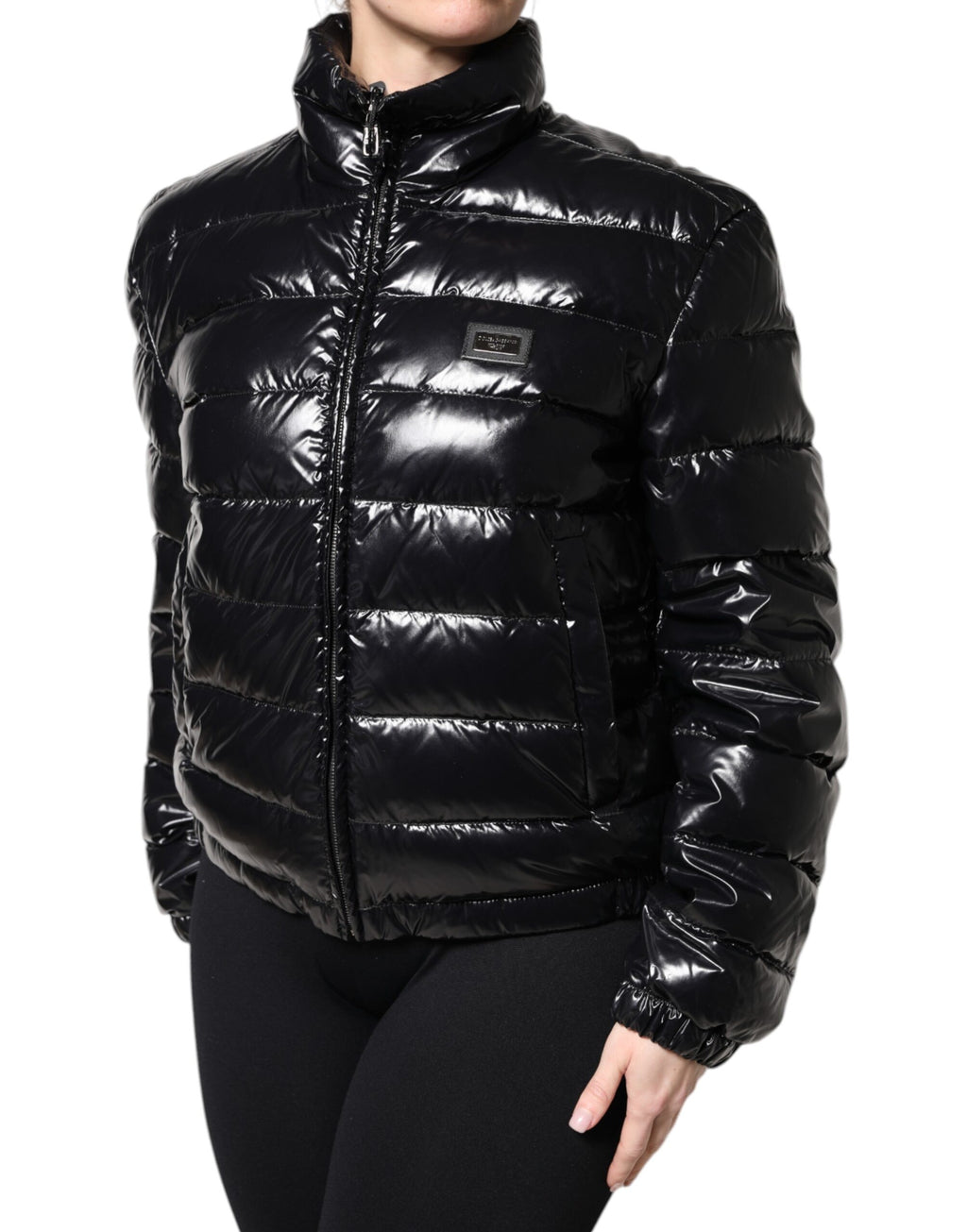 Dolce & Gabbana | Black Logo Plaque Full Zip Puffer Jacket