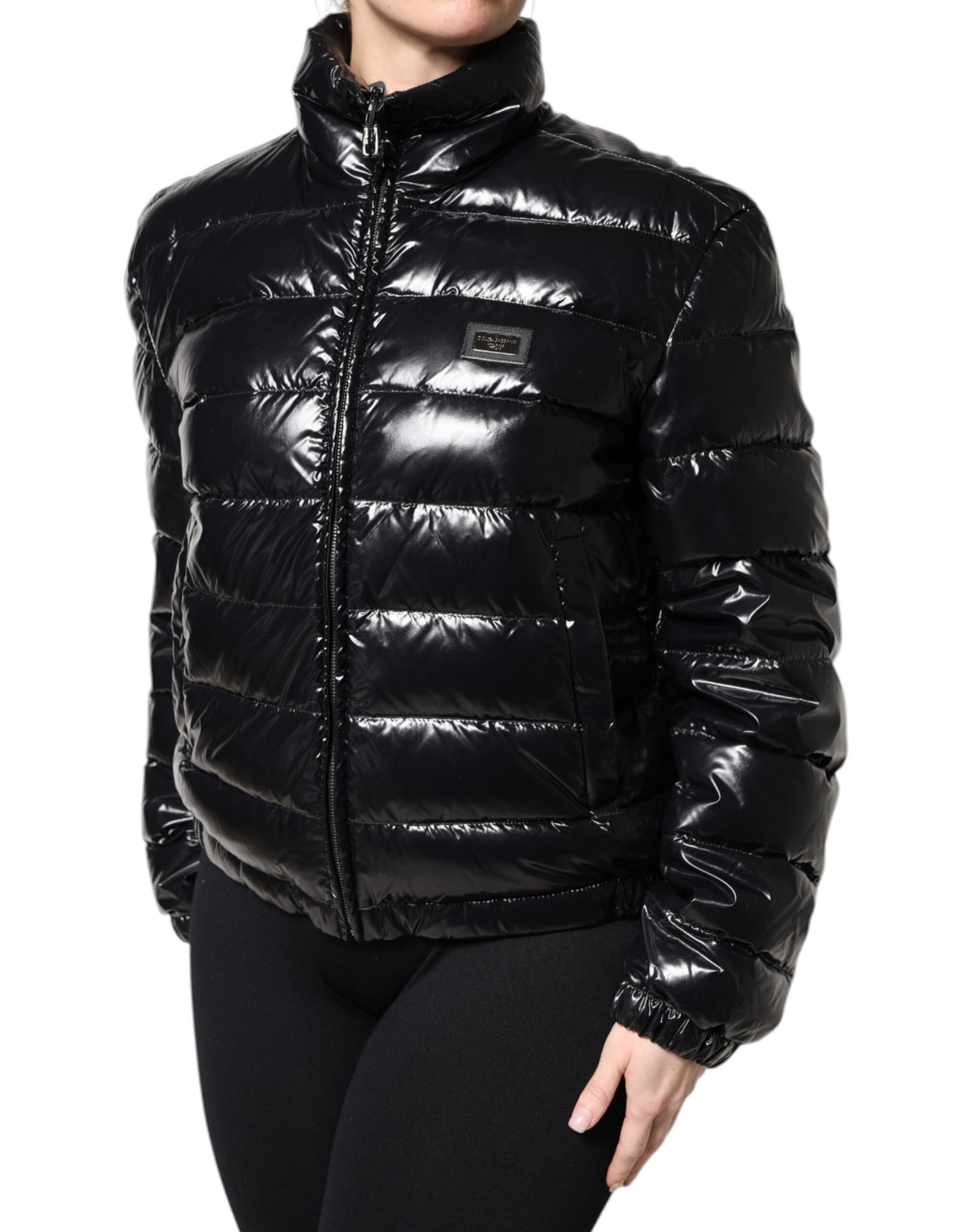 Dolce & Gabbana | Black Logo Plaque Full Zip Puffer Jacket