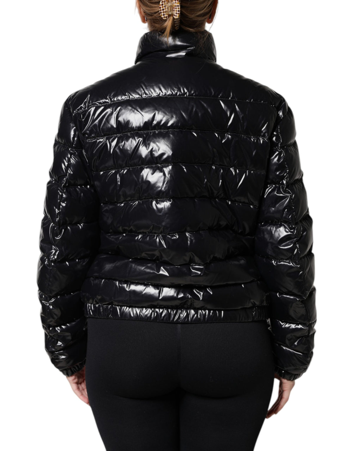 Dolce & Gabbana | Black Logo Plaque Full Zip Puffer Jacket