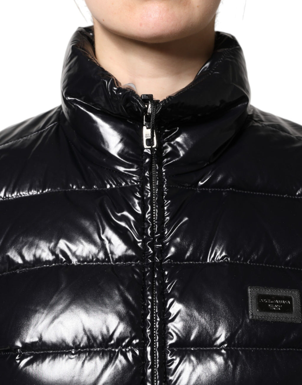Dolce & Gabbana | Black Logo Plaque Full Zip Puffer Jacket