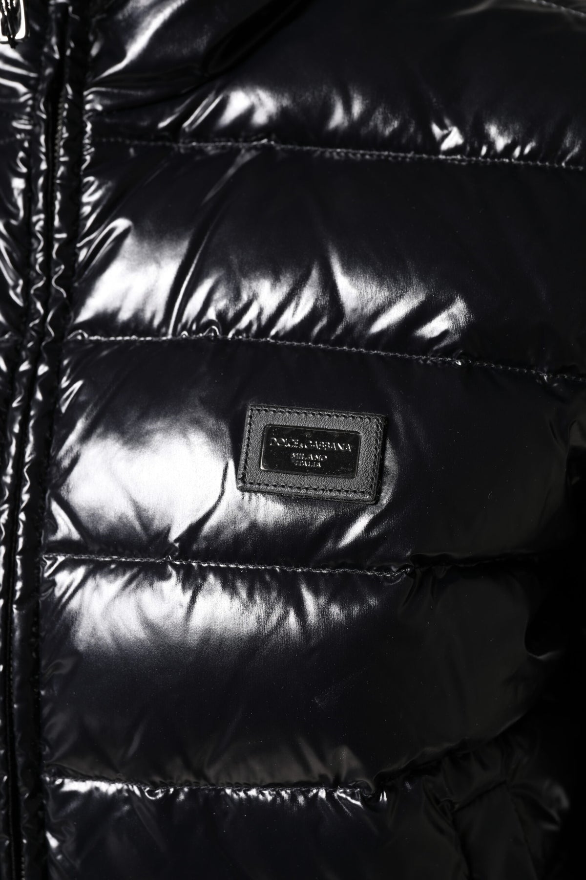 Dolce & Gabbana | Black Logo Plaque Full Zip Puffer Jacket