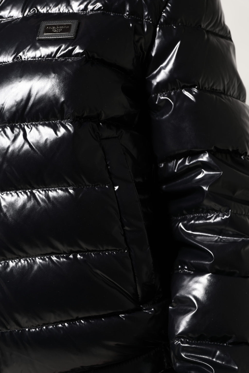 Dolce & Gabbana | Black Logo Plaque Full Zip Puffer Jacket