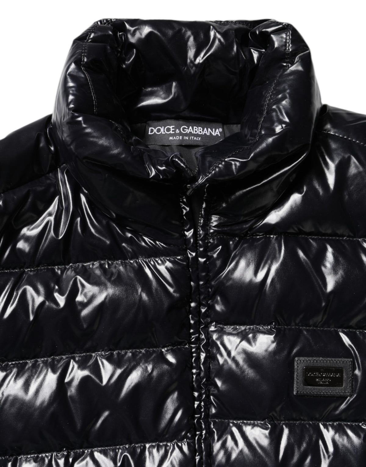 Dolce & Gabbana | Black Logo Plaque Full Zip Puffer Jacket