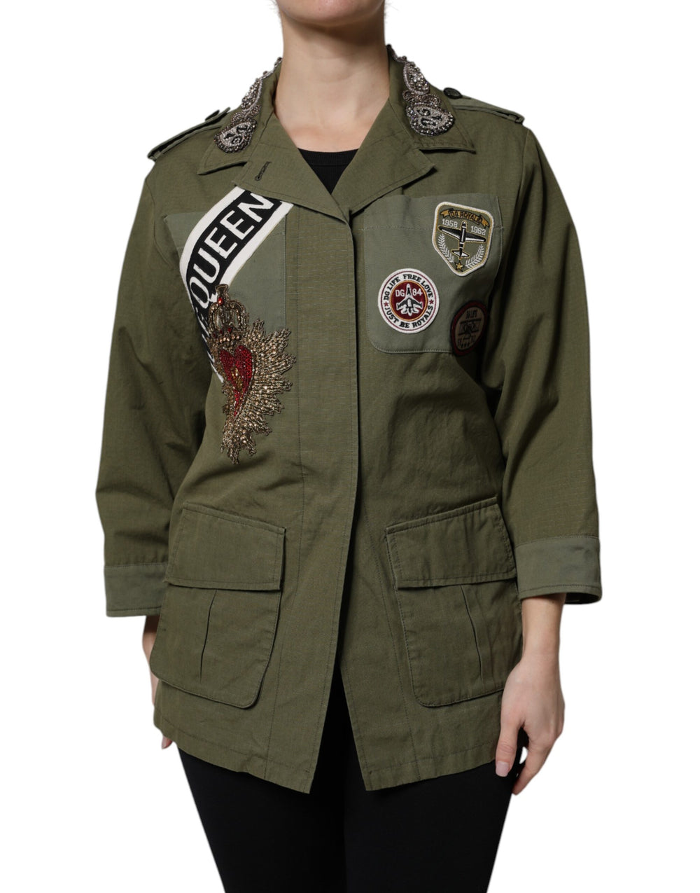 Dolce & Gabbana | Military Green Queen Embellished Coat Jacket