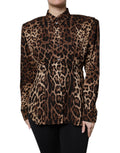 Dolce & Gabbana | Brown Leopard Silk Button Down Coat Jacket