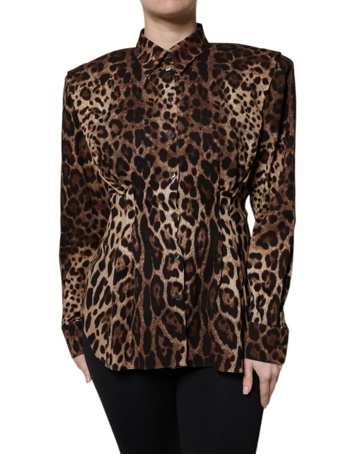 Dolce & Gabbana | Brown Leopard Silk Button Down Coat Jacket