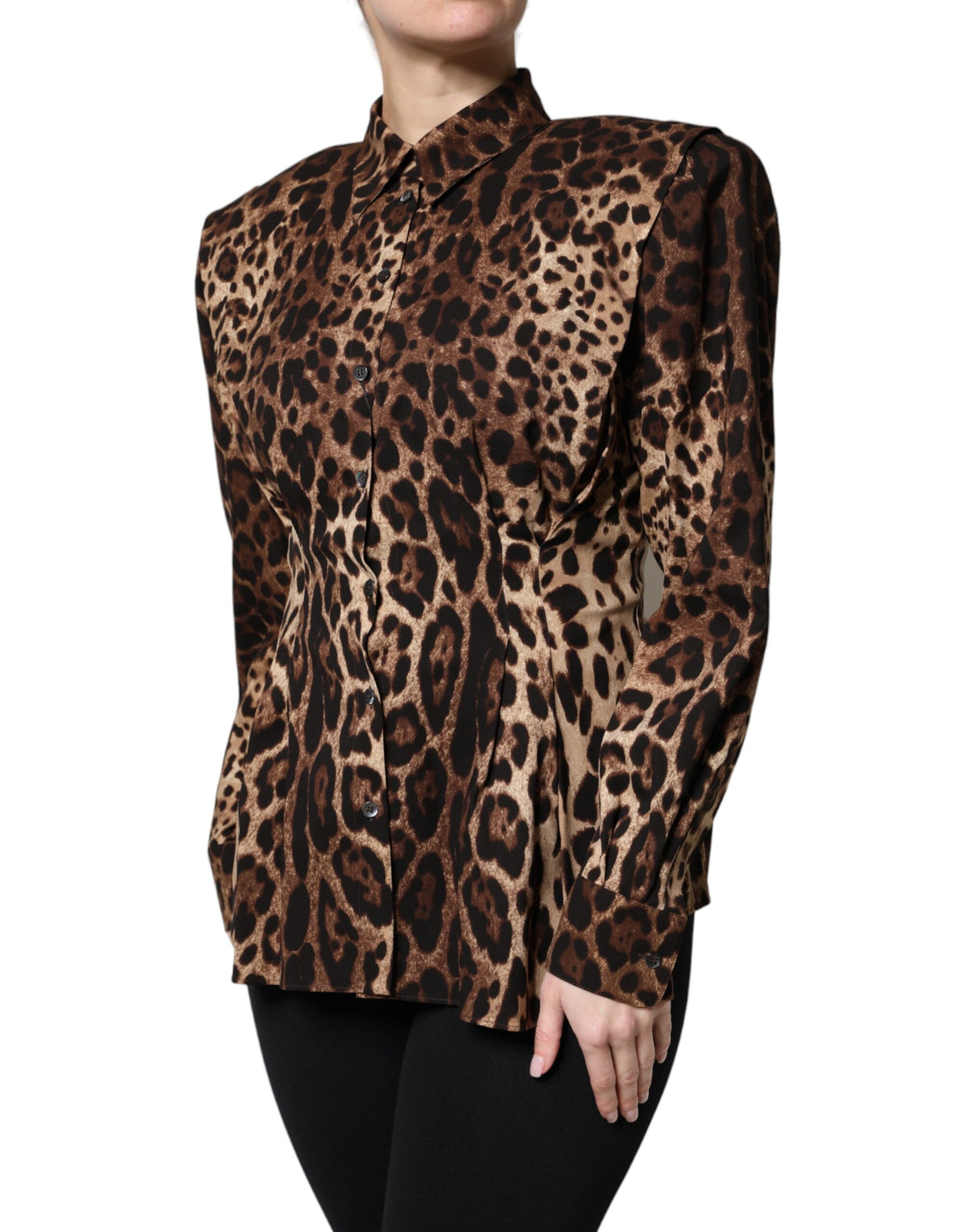 Dolce & Gabbana | Brown Leopard Silk Button Down Coat Jacket