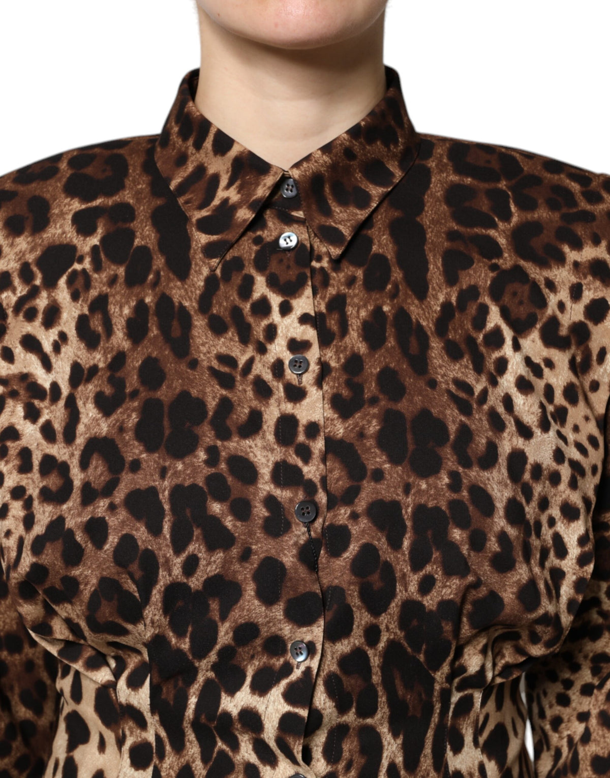 Dolce & Gabbana | Brown Leopard Silk Button Down Coat Jacket