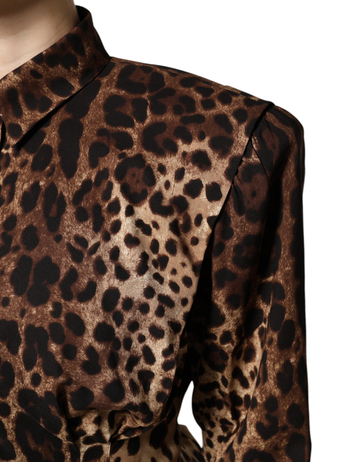 Dolce & Gabbana | Brown Leopard Silk Button Down Coat Jacket