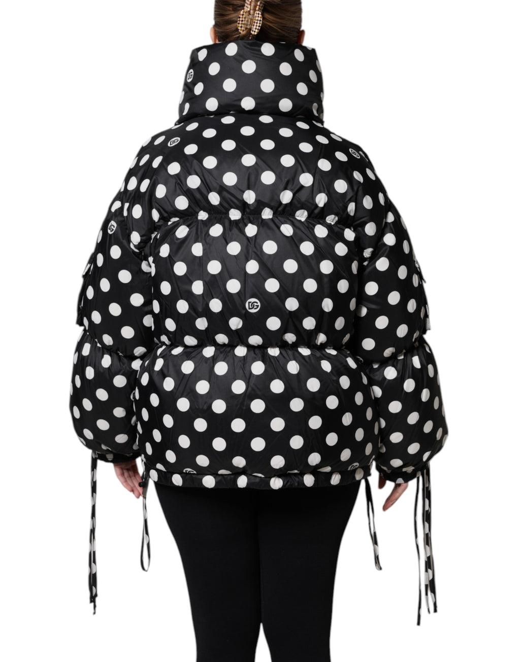 Dolce & Gabbana | Black White Polka Dot Full Zip Puffer Jacket
