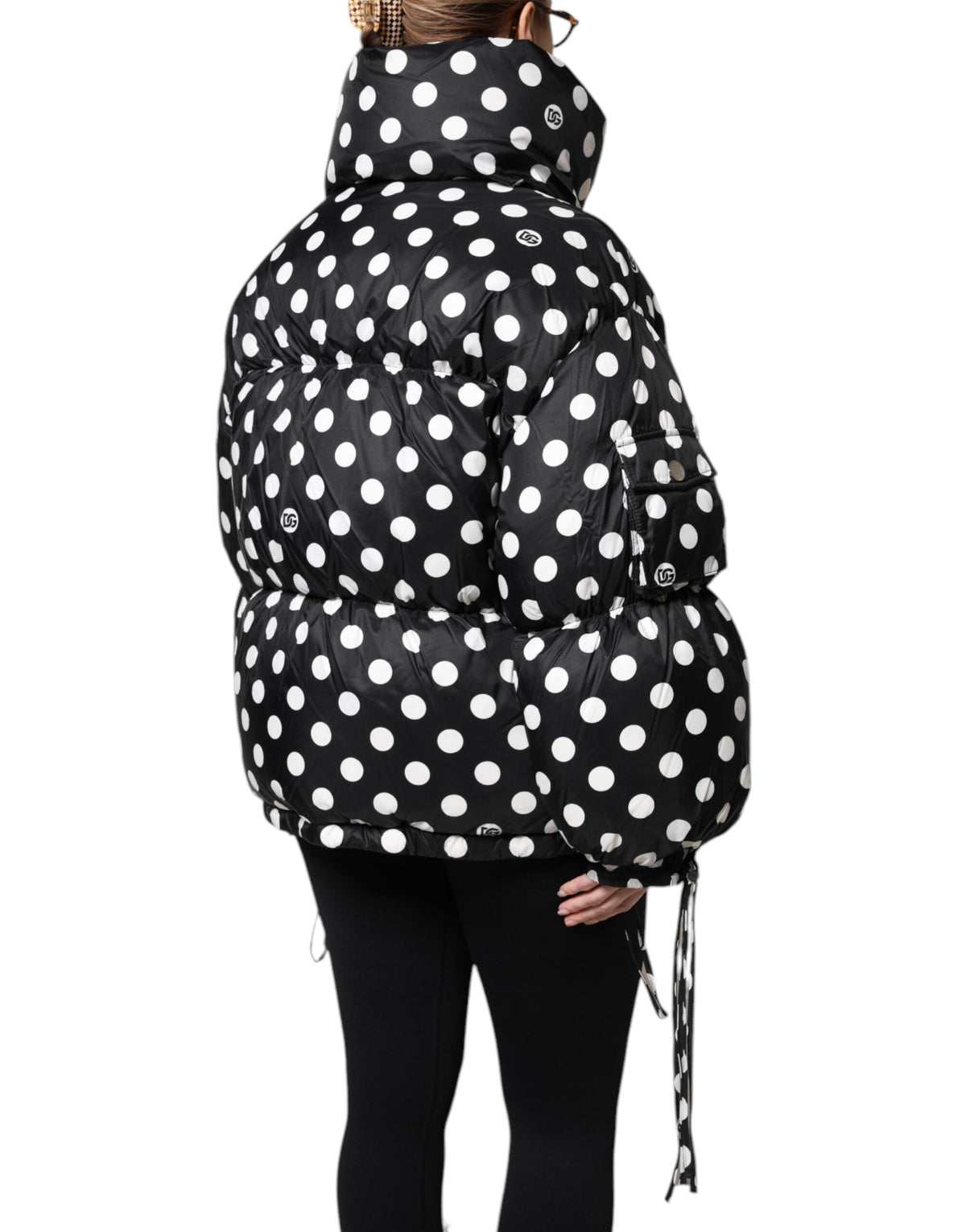 Dolce & Gabbana | Black White Polka Dot Full Zip Puffer Jacket