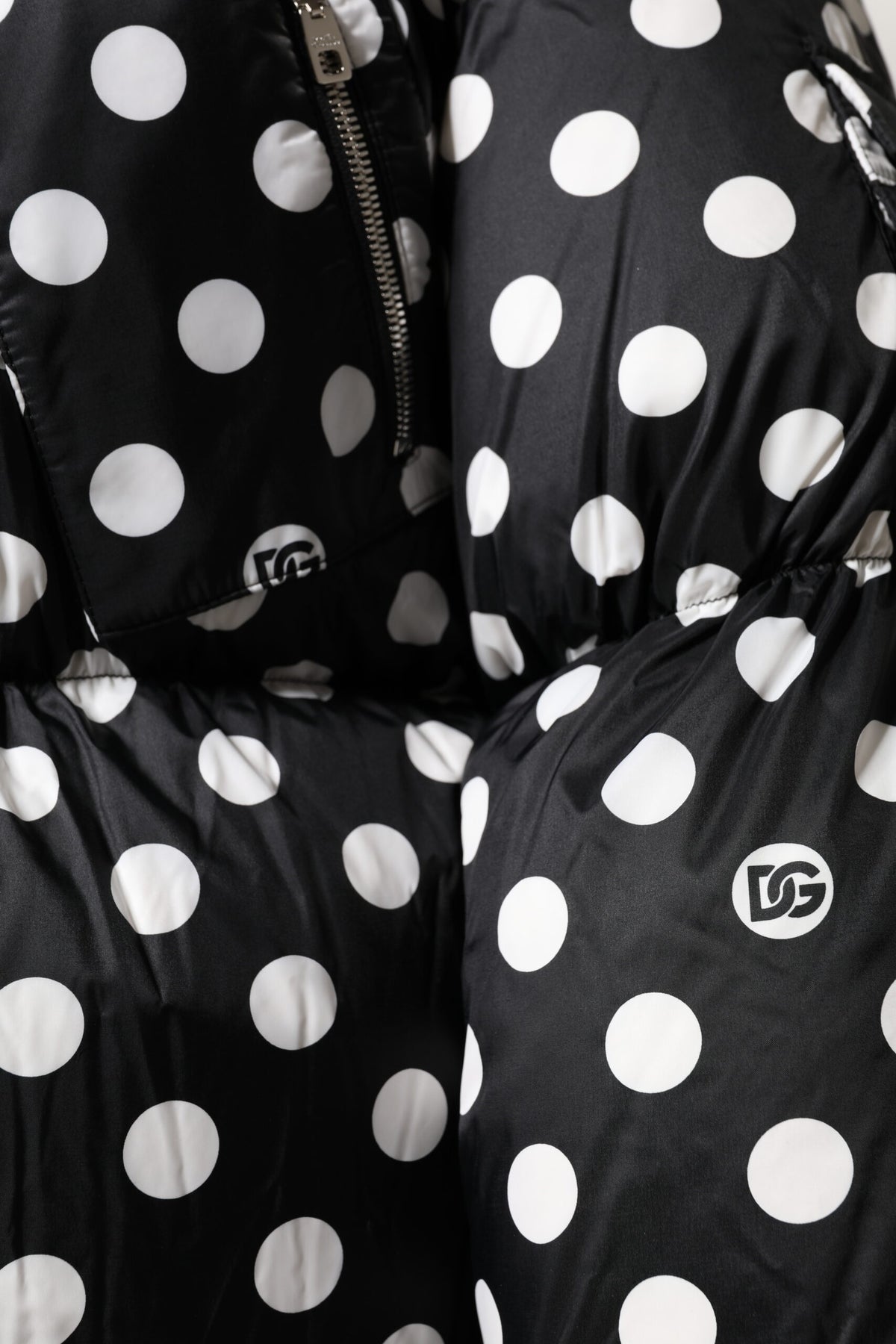 Dolce & Gabbana | Black White Polka Dot Full Zip Puffer Jacket