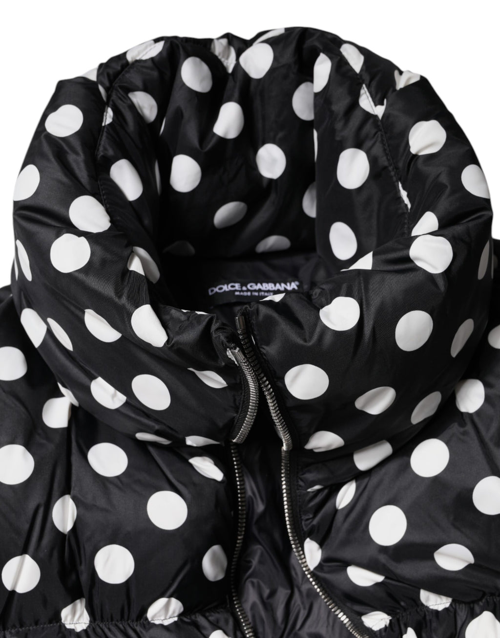 Dolce & Gabbana | Black White Polka Dot Full Zip Puffer Jacket