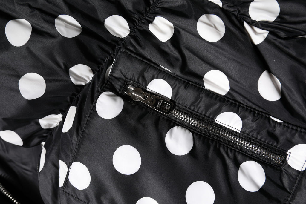 Dolce & Gabbana | Black White Polka Dot Full Zip Puffer Jacket