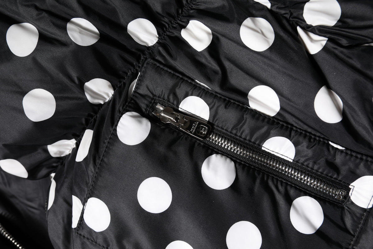 Dolce & Gabbana | Black White Polka Dot Full Zip Puffer Jacket