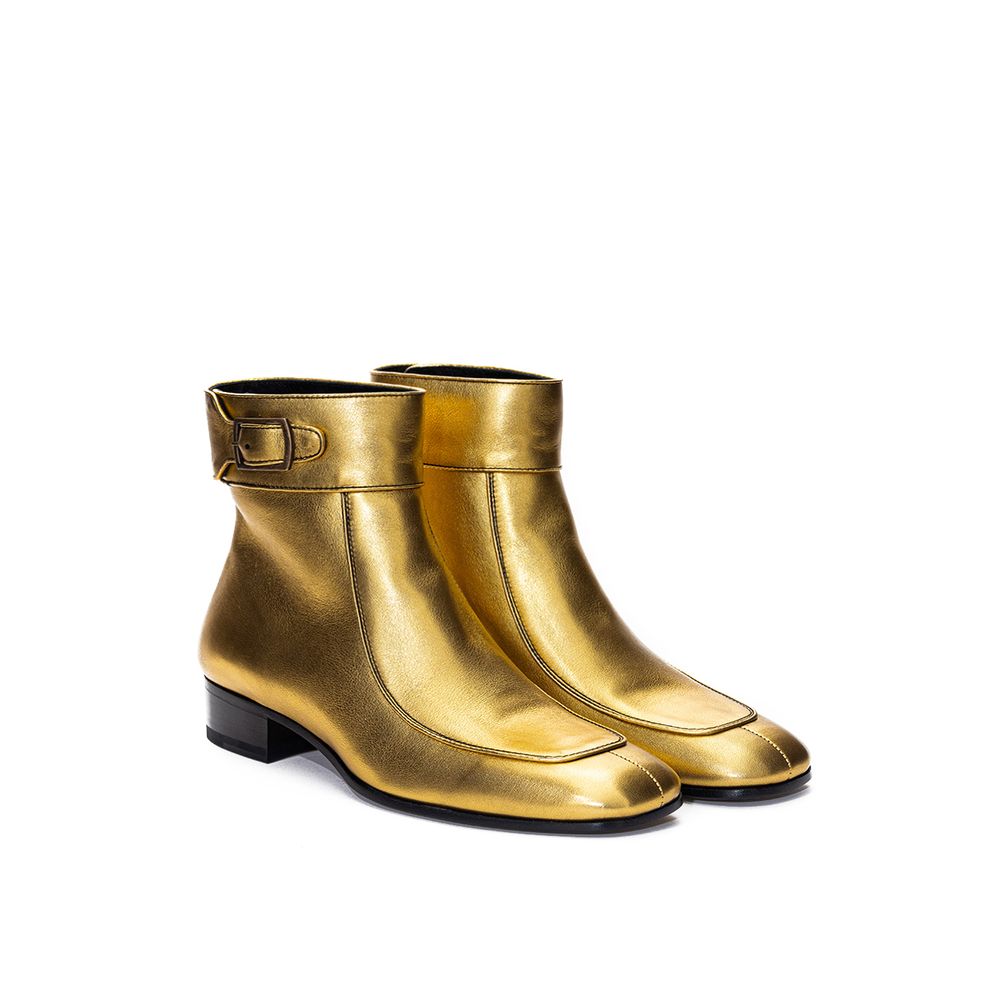 Saint Laurent | Gold Leather Ankle Boots