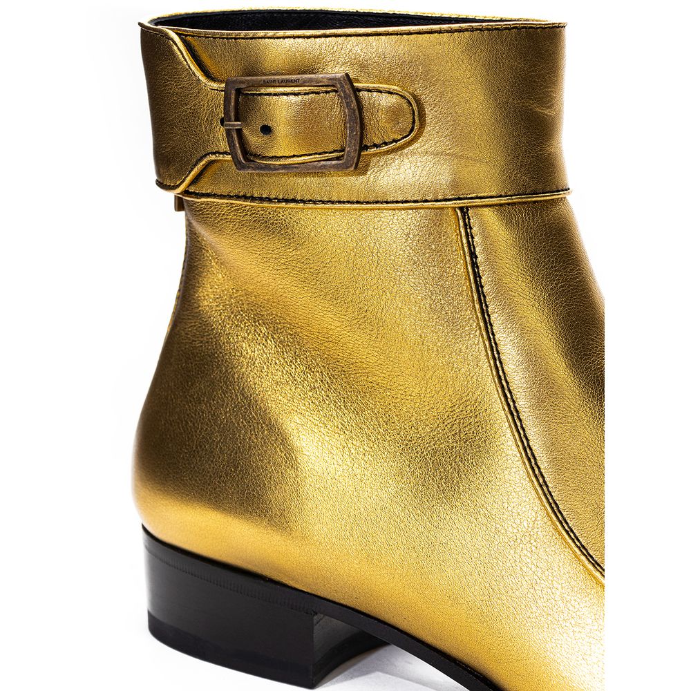 Saint Laurent | Gold Leather Ankle Boots