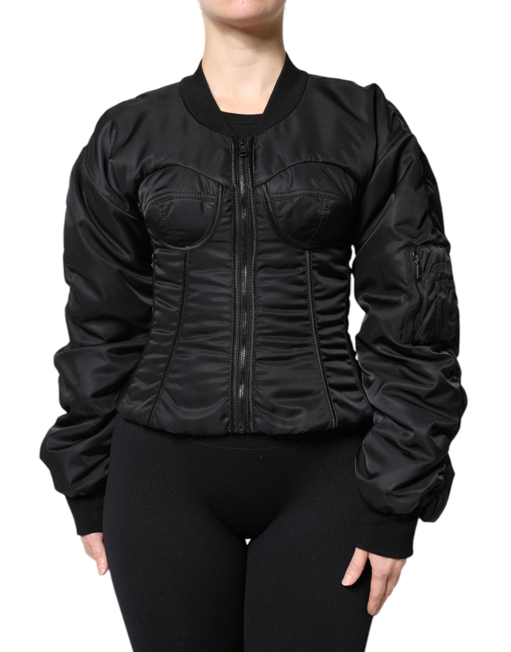 Dolce & Gabbana | Black Nylon Full Zip Bustier Corset Jacket