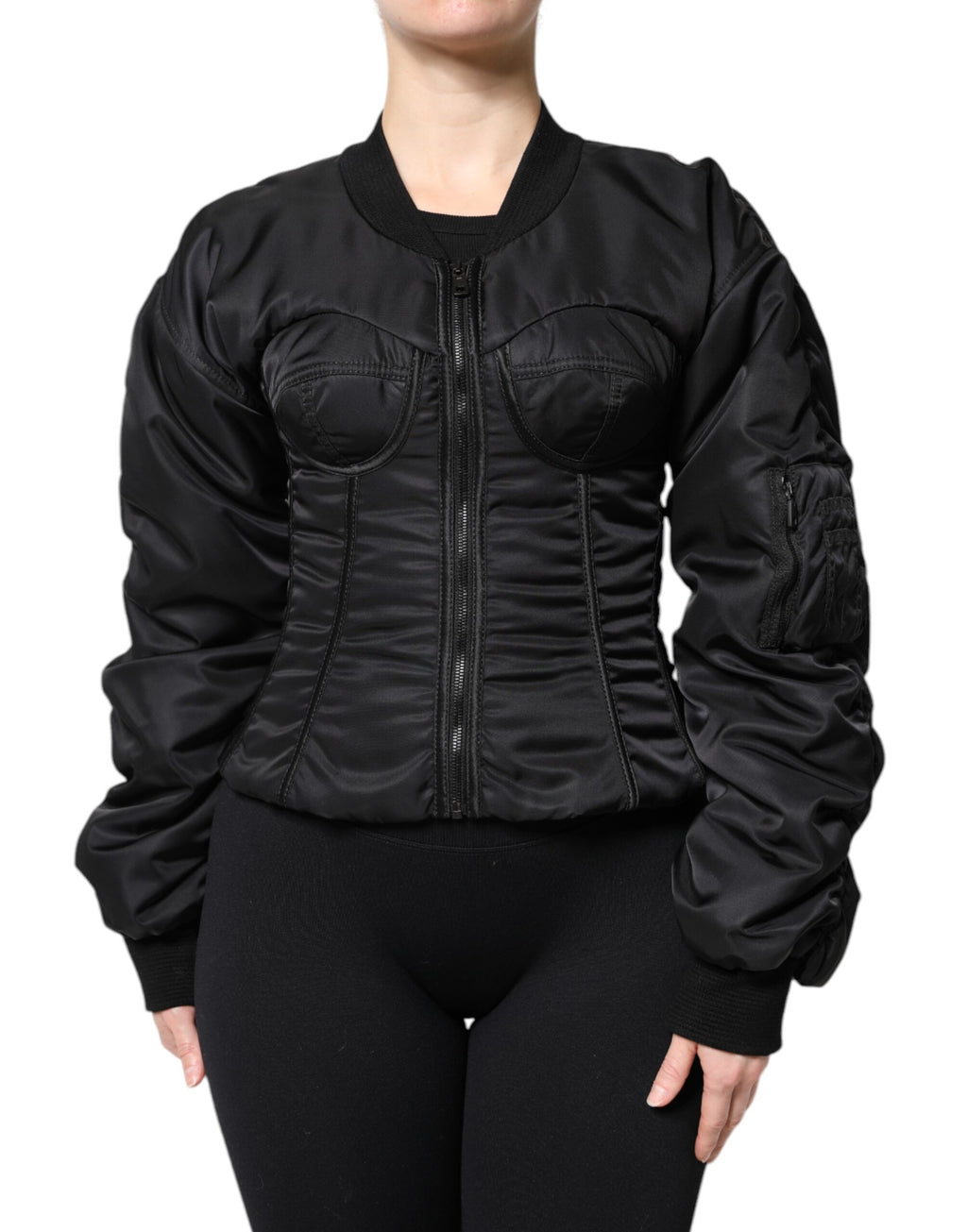 Dolce & Gabbana | Black Nylon Full Zip Bustier Corset Jacket