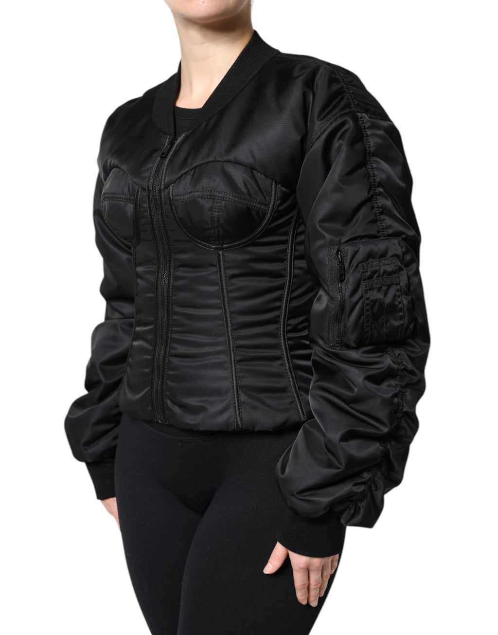 Dolce & Gabbana | Black Nylon Full Zip Bustier Corset Jacket