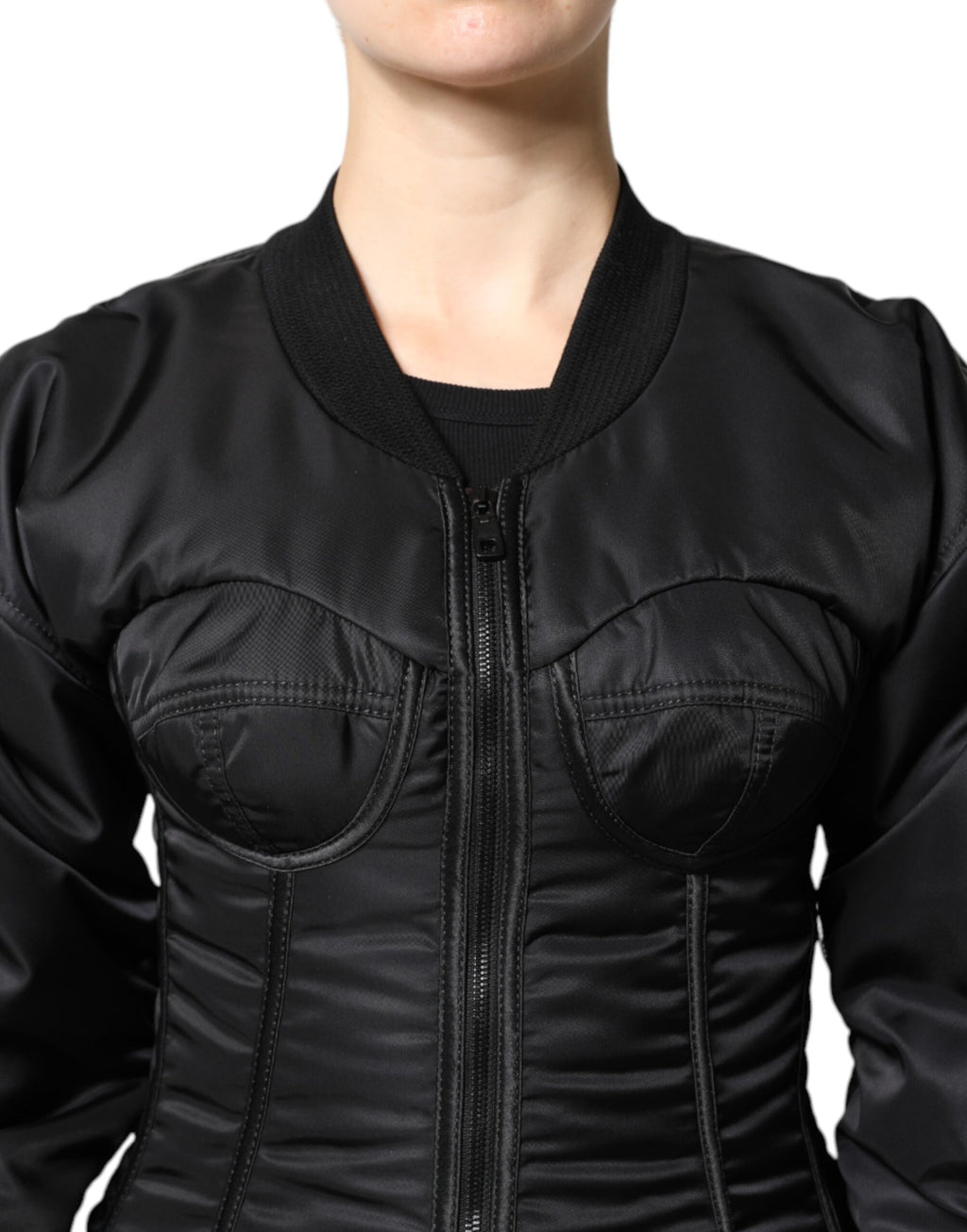 Dolce & Gabbana | Black Nylon Full Zip Bustier Corset Jacket