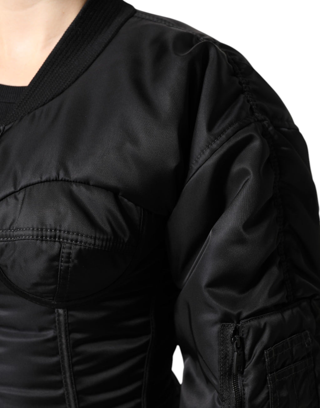 Dolce & Gabbana | Black Nylon Full Zip Bustier Corset Jacket