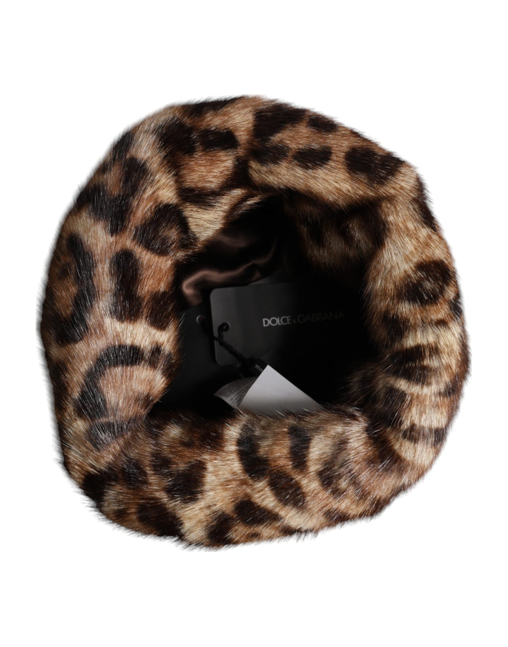 Dolce & Gabbana | Brown Leopard Faux Fur Women Bucket Hat