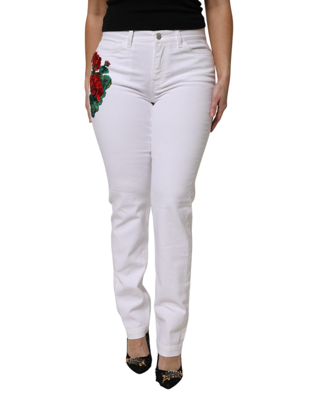 Dolce & Gabbana | White Floral Sequined GIRLY Denim Jeans