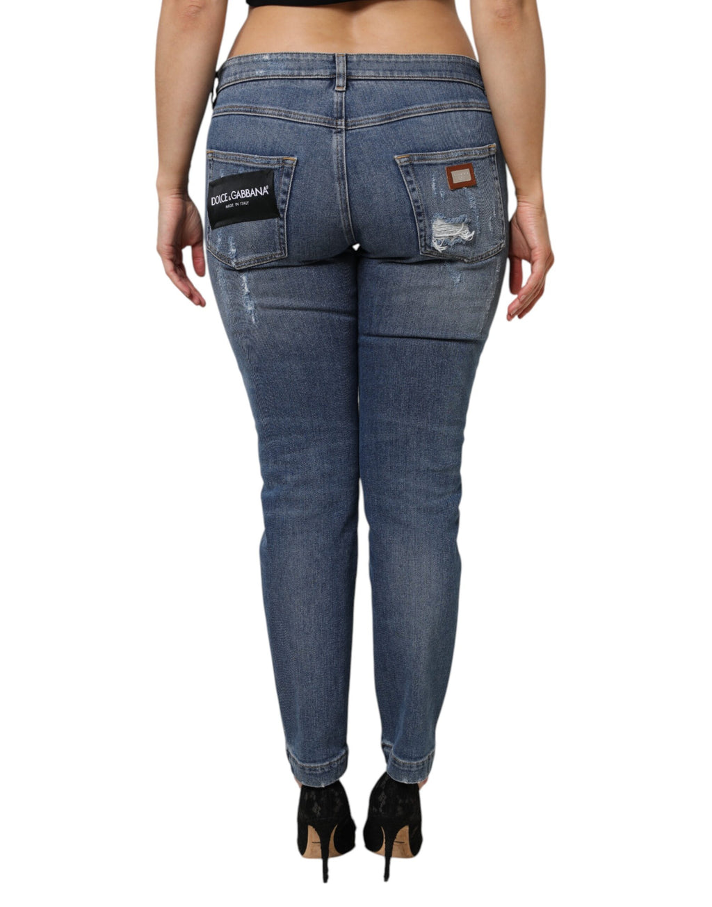 Dolce & Gabbana | Blue Tattered Cotton Low Waist Denim Jeans
