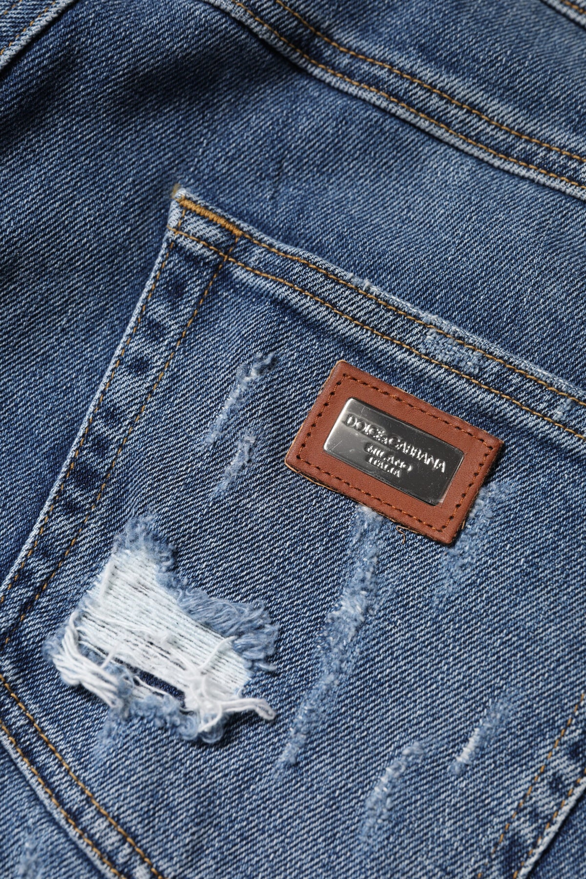 Dolce & Gabbana | Blue Tattered Cotton Low Waist Denim Jeans