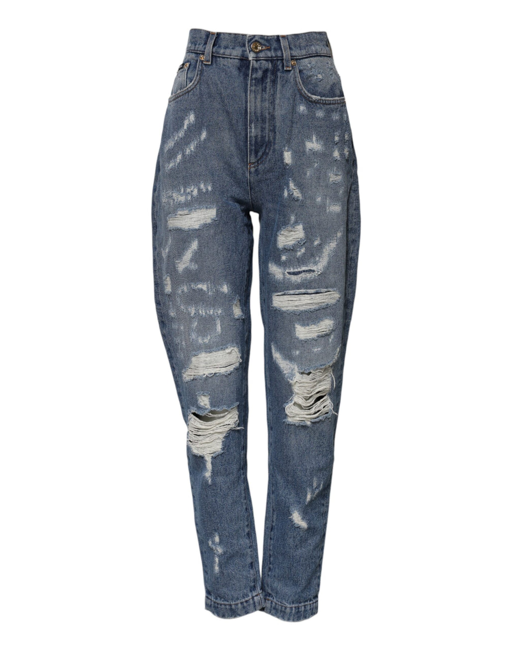 Dolce & Gabbana | Blue Cotton Tattered High Waist Denim Jeans