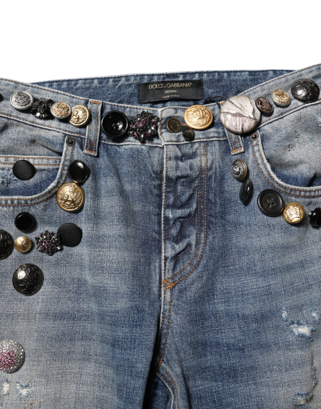 Dolce & Gabbana | Blue Embellished Tattered SkinnyDenim Jeans