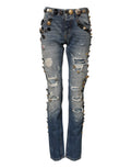 Dolce & Gabbana | Blue Embellished Tattered SkinnyDenim Jeans