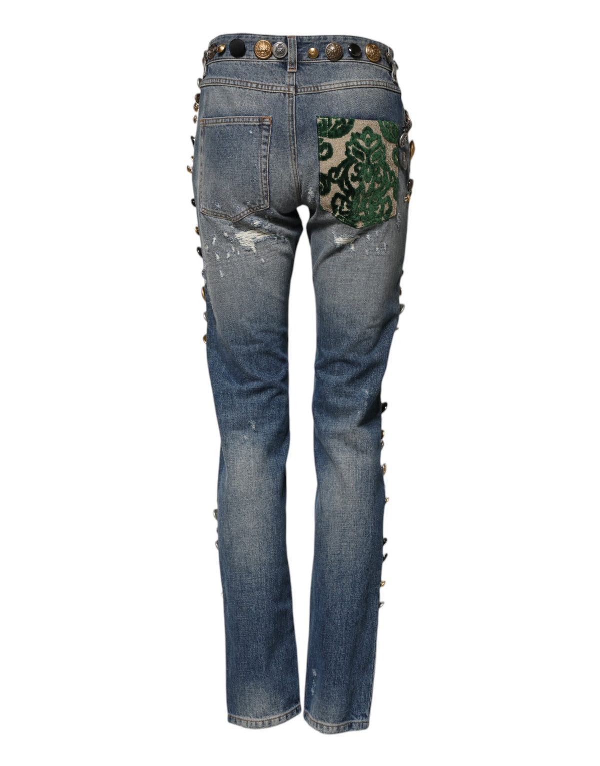 Dolce & Gabbana | Blue Embellished Tattered SkinnyDenim Jeans