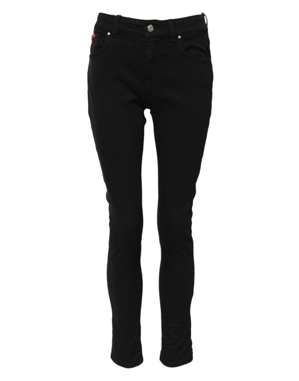 Dolce & Gabbana | Black Cotton Logo Skinny Mid Waist Denim Jeans