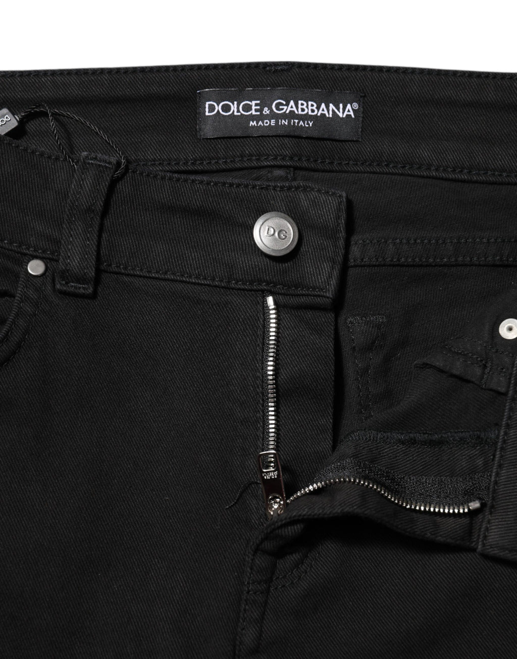 Dolce & Gabbana | Black Cotton Logo Skinny Mid Waist Denim Jeans