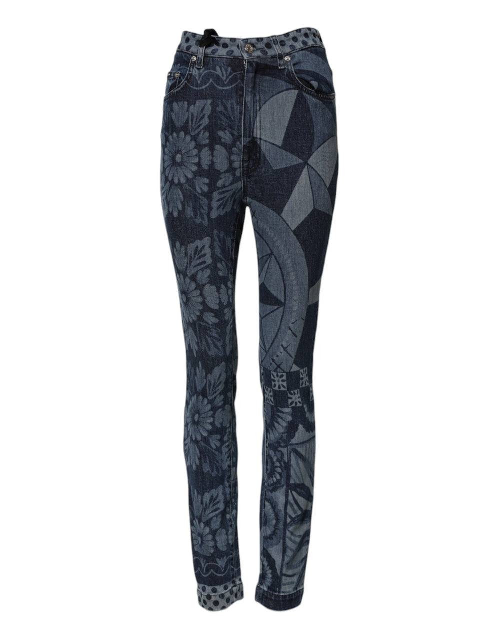 Dolce & Gabbana | Blue Graphic Print Cotton Skinny Denim Jeans