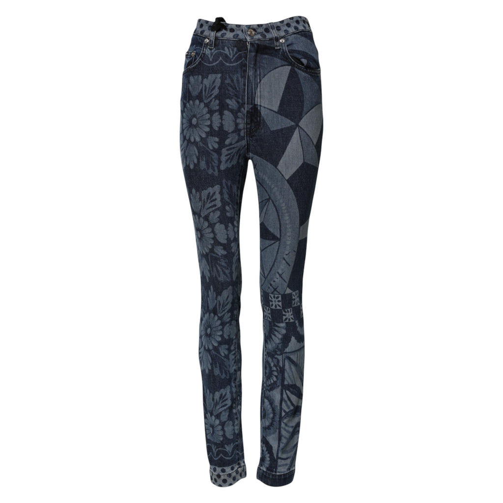 Dolce & Gabbana | Blue Graphic Print Cotton Skinny Denim Jeans