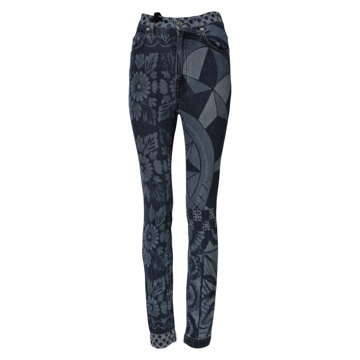 Dolce & Gabbana | Blue Graphic Print Cotton Skinny Denim Jeans