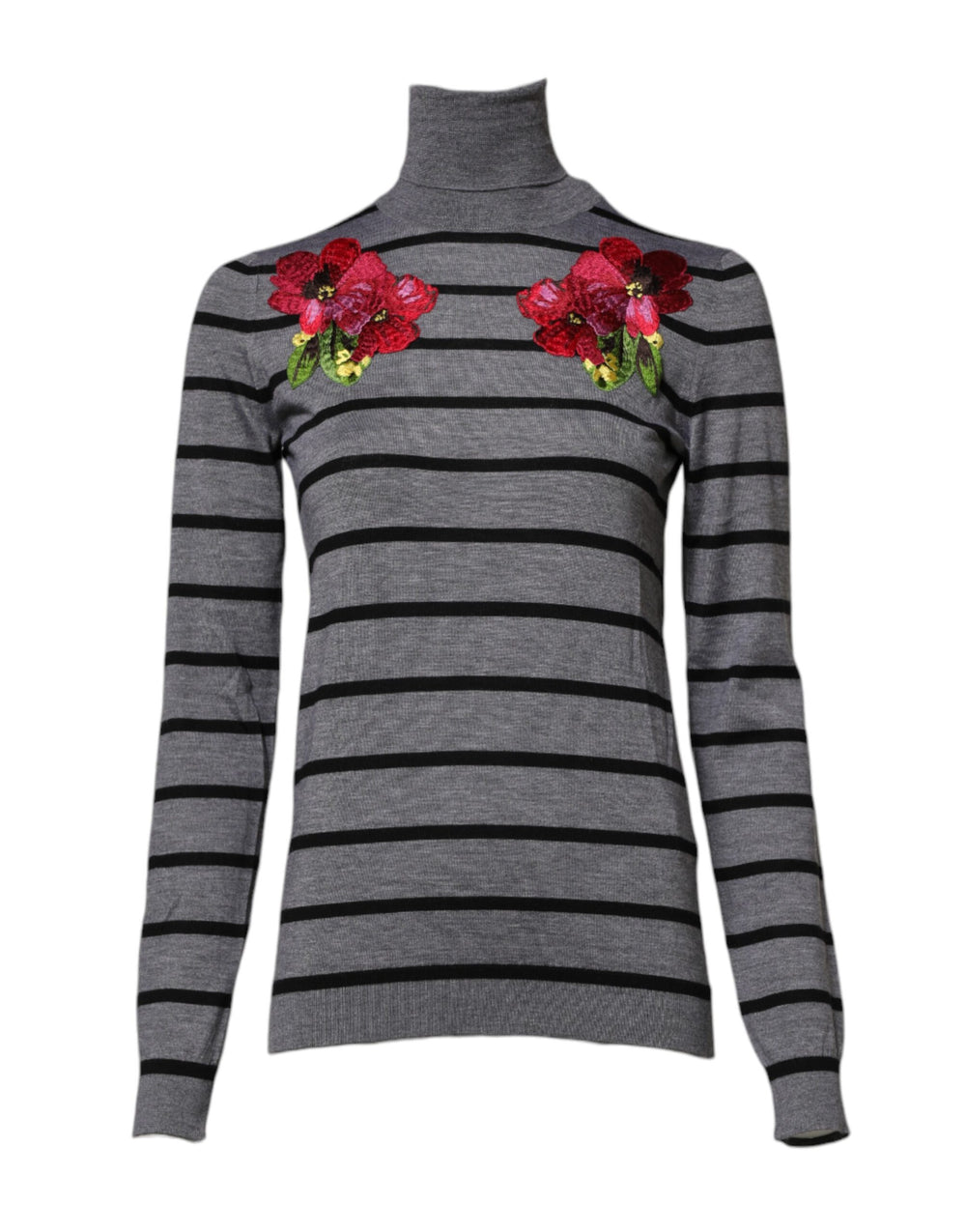 Dolce & Gabbana | Gray Floral Embroidery Pullover Sweater