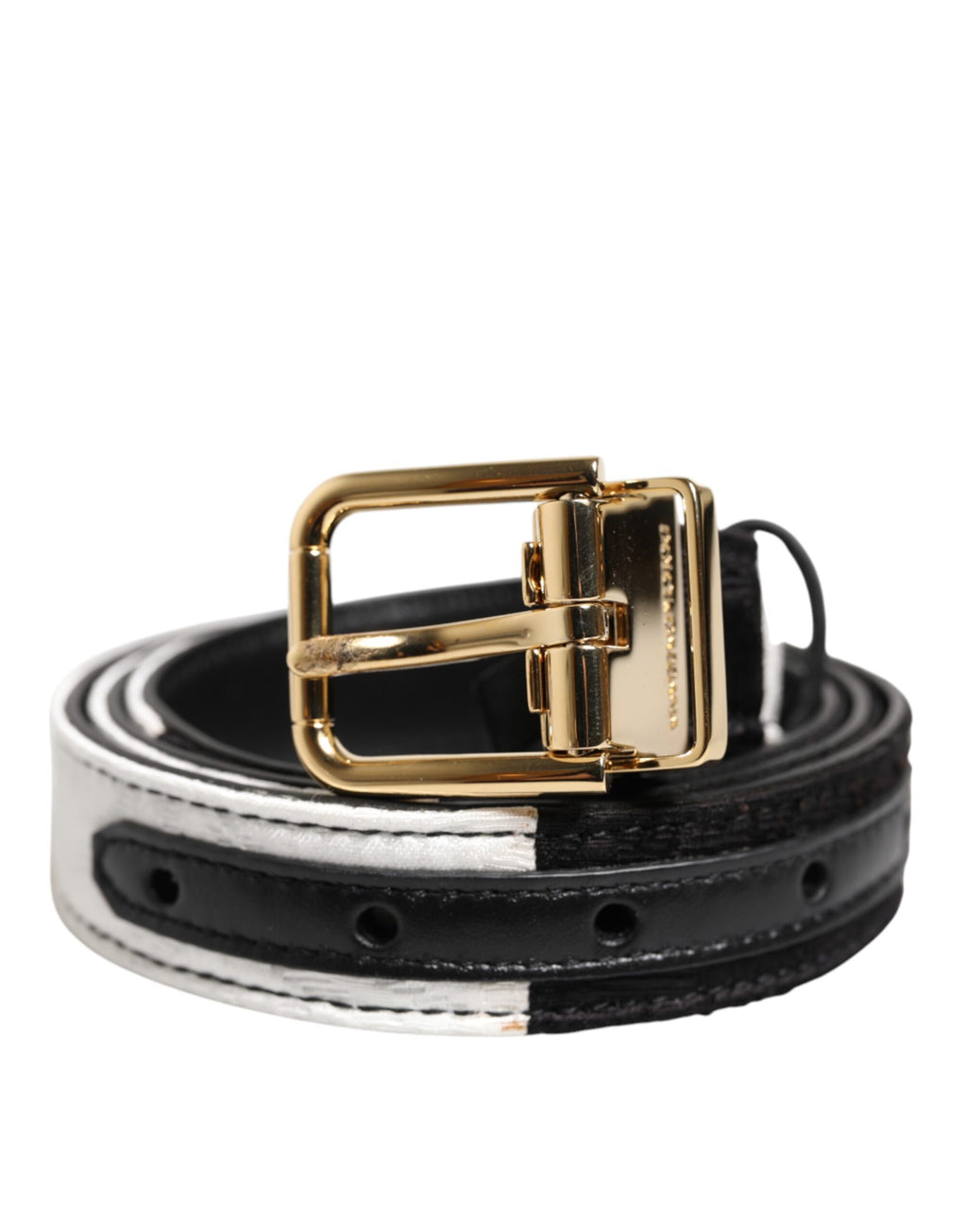 Dolce & Gabbana | Black White Patchwork Gold Metal Buckle Belt